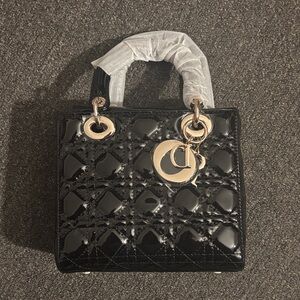 Black Patent Leather Handbag with Belt